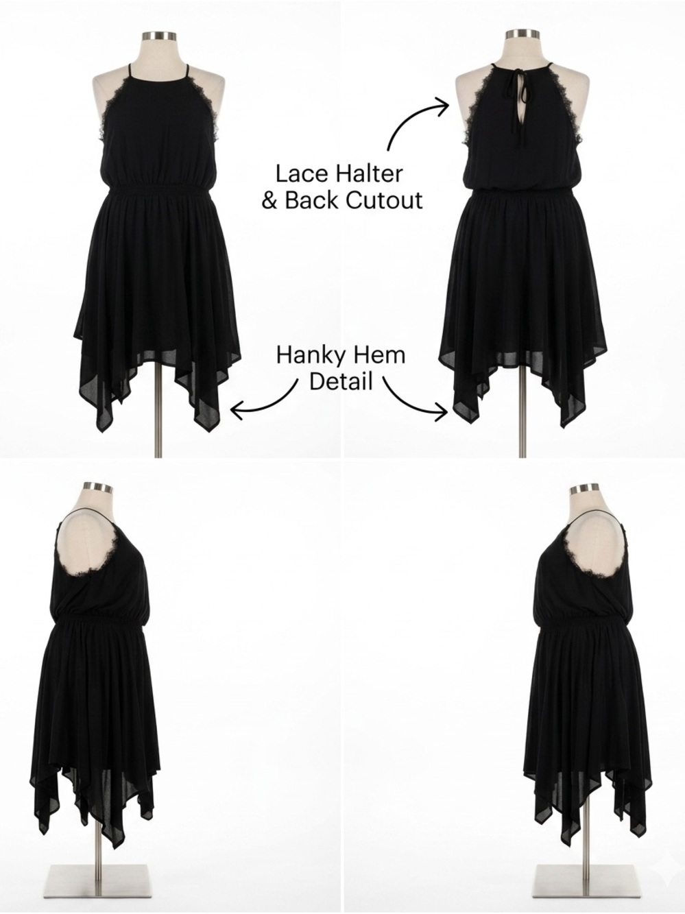 torrid Black Lace Halter Asymmetrical Black Dress Size 2X - Picture 2 of 5